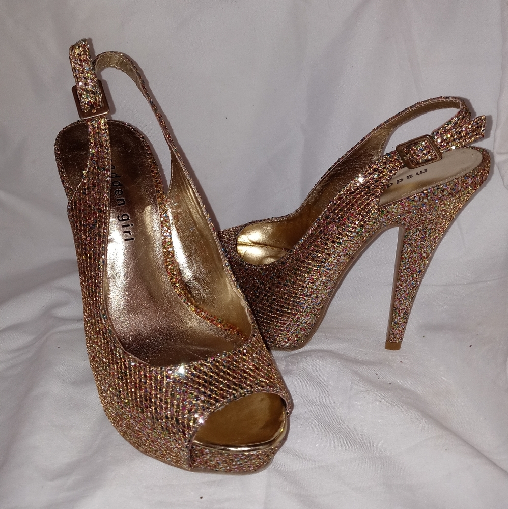 Gold Multi Sling Back Platform Open Toe Heels